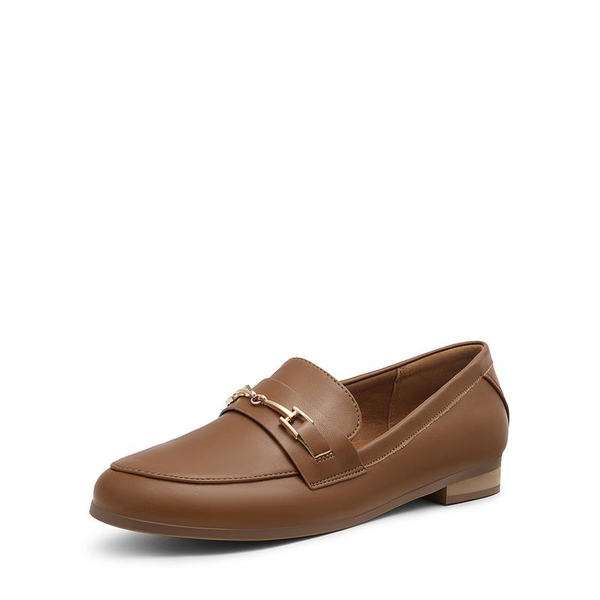 Chic Metallic Detail Loafers - BROWN PU -  0